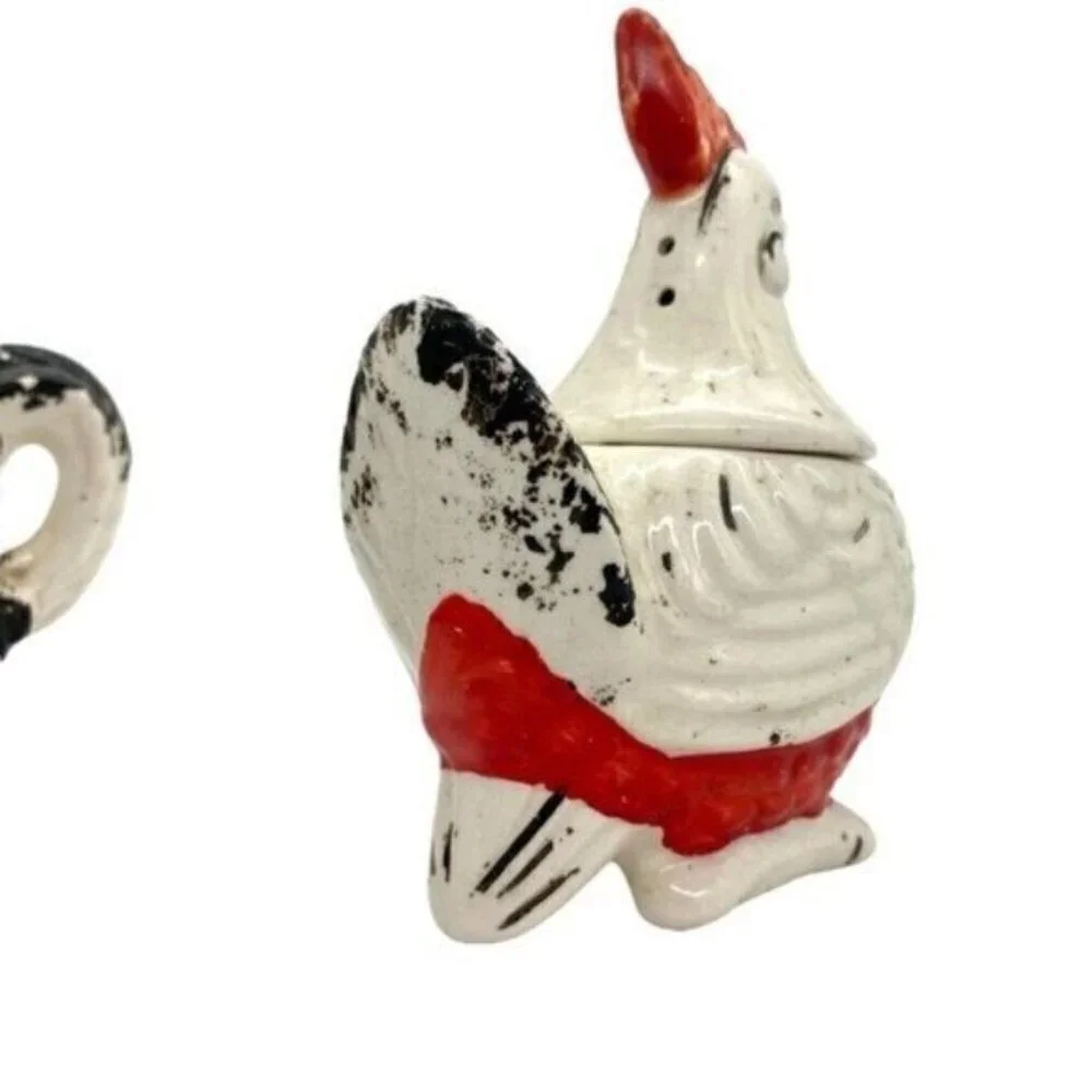 Vintage Artmark Japan Hen & Rooster Cream Sugar Bowl Salt Pepper Shaker